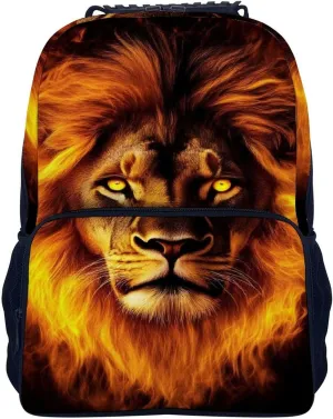 Supdreamc Men Women Lightweight Cool Fire Lion Art Backpack Large Capacity Bookbag With Smooth Zippers for Gym Business Running