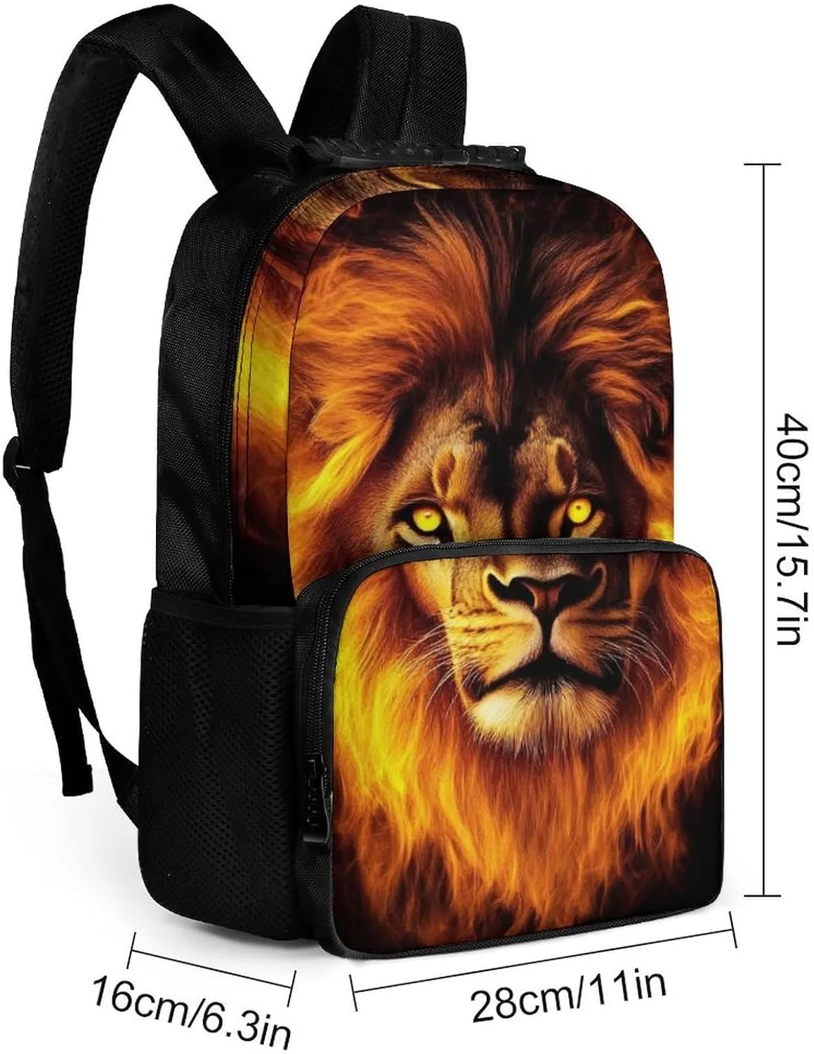 Supdreamc Men Women Lightweight Cool Fire Lion Art Backpack Large Capacity Bookbag With Smooth Zippers for Gym Business Running