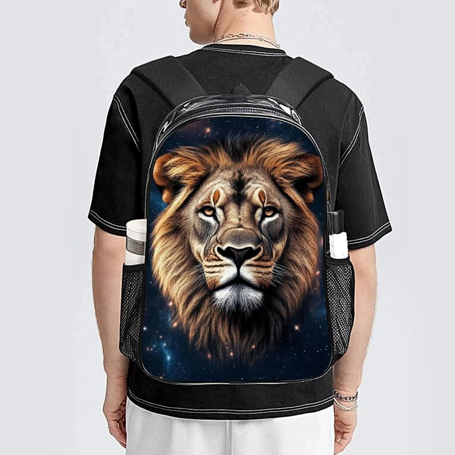 Supdreamc Men Women Lightweight Space Lion Starry Night Backpack Large Capacity Bookbag Transparent Bag for Gym Business Running