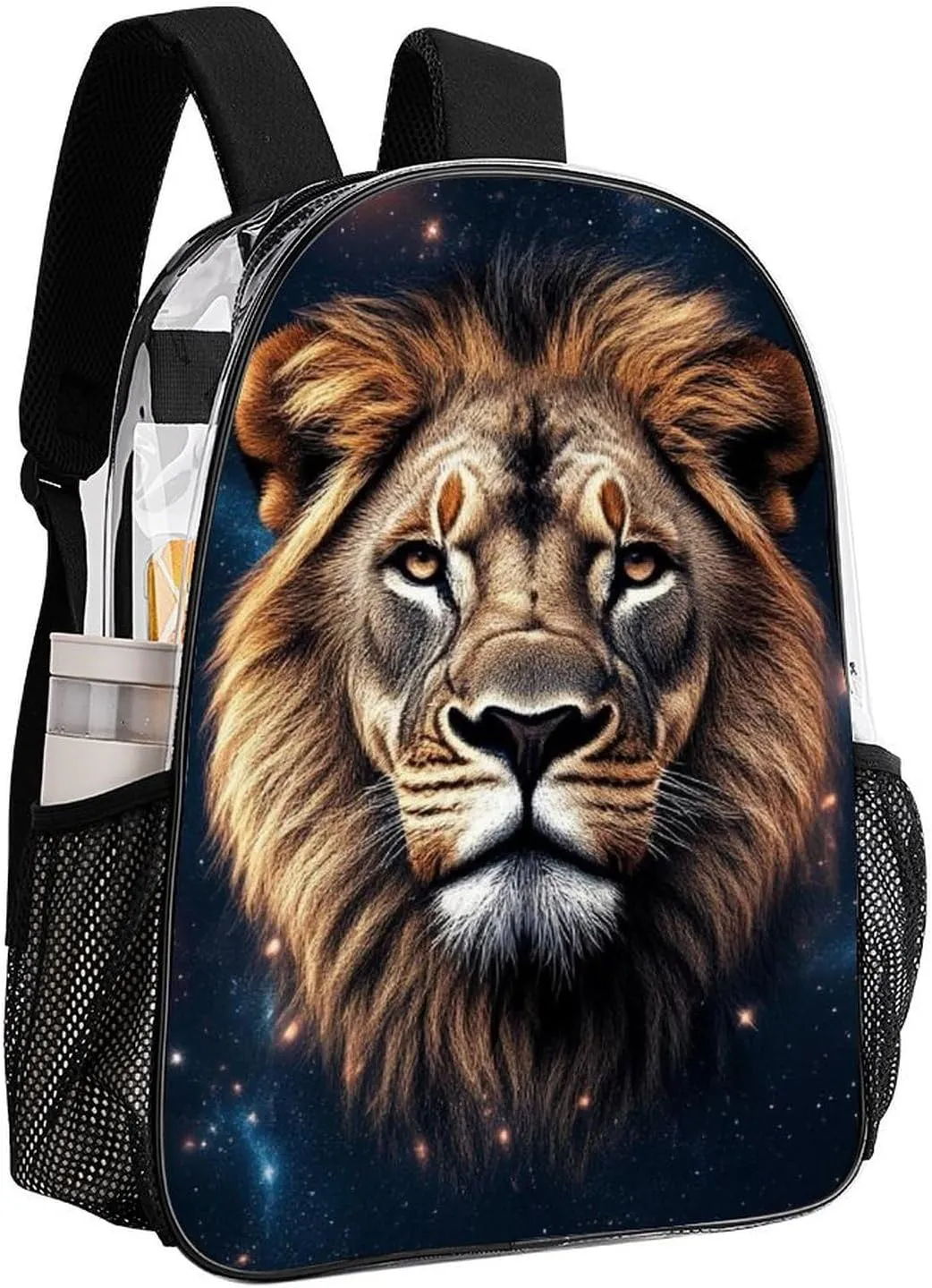 Supdreamc Men Women Lightweight Space Lion Starry Night Backpack Large Capacity Bookbag Transparent Bag for Gym Business Running