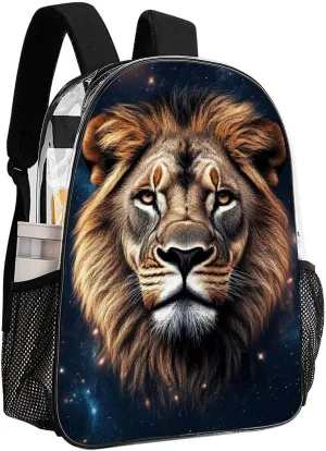 Supdreamc Men Women Lightweight Space Lion Starry Night Backpack Large Capacity Bookbag Transparent Bag for Gym Business Running