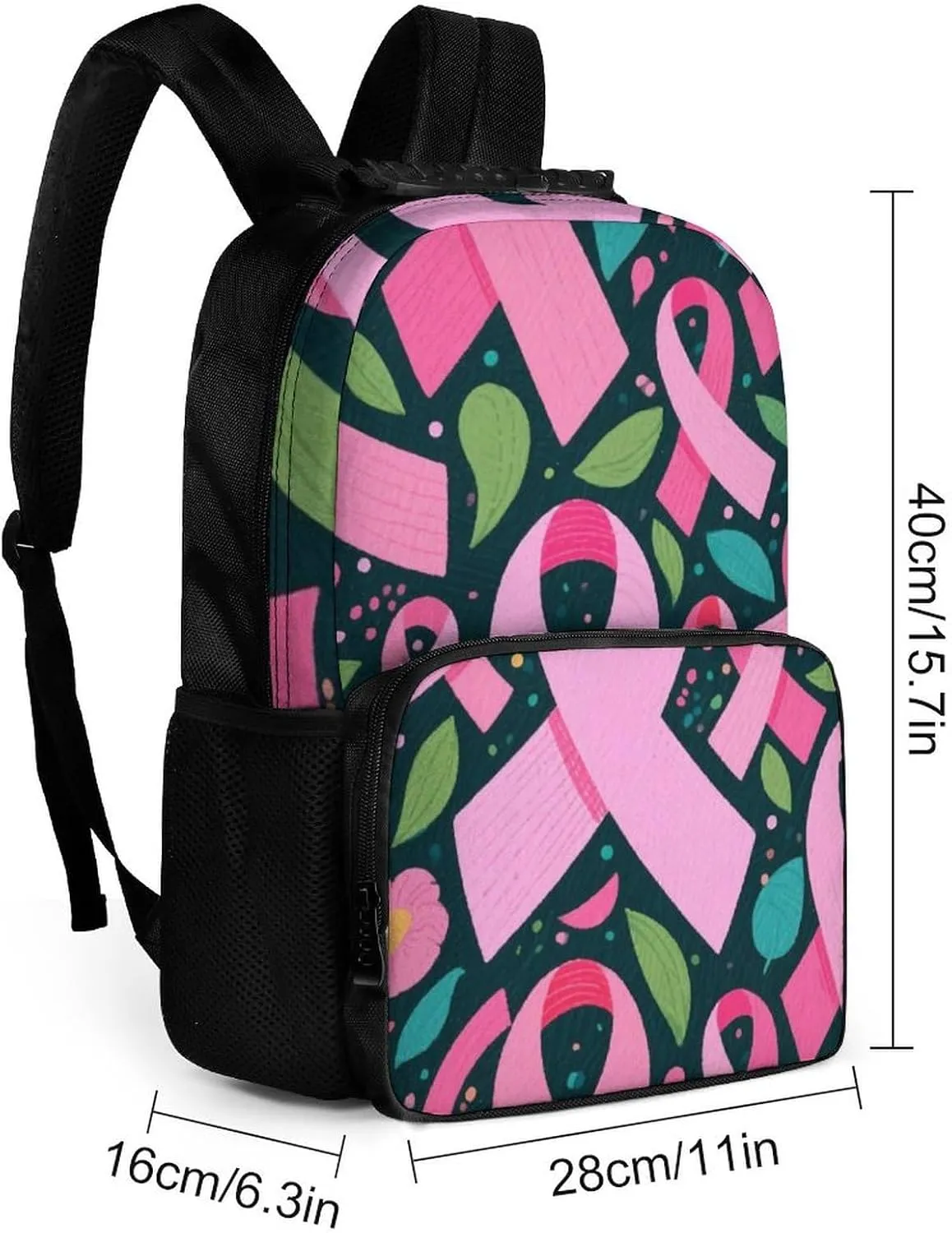 Supdreamc Men Women Polyester Colorful Ribbon Breast Cancer Awareness Art Daypack Big Capacity Shoulder Bag With Adjustable Shoulder Straps for Camping Travel Walking Cycling