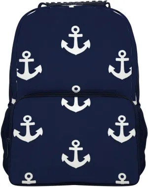 Supdreamc Nautical Anchor Navy Shoulder Book Bags Polyester Multipurpose Anti-Theft Carry On Bag Large Capacity Travel Hiking & Camping Rucksack