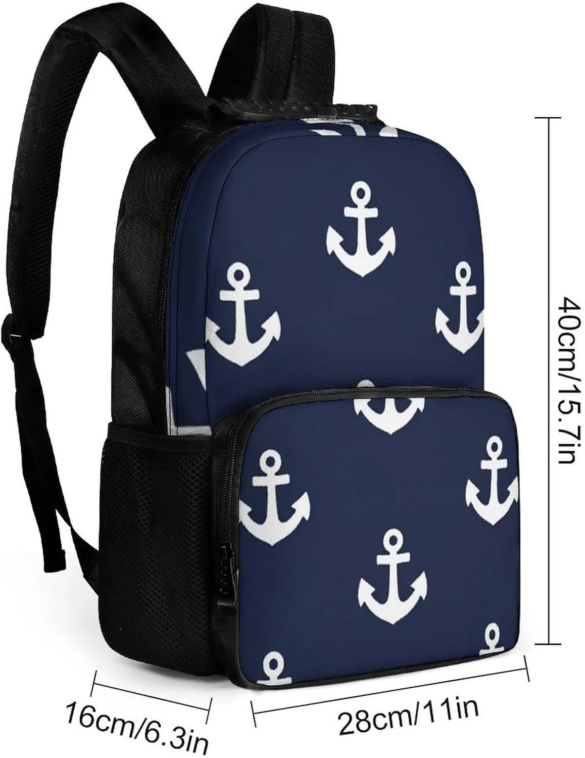 Supdreamc Nautical Anchor Navy Shoulder Book Bags Polyester Multipurpose Anti-Theft Carry On Bag Large Capacity Travel Hiking & Camping Rucksack