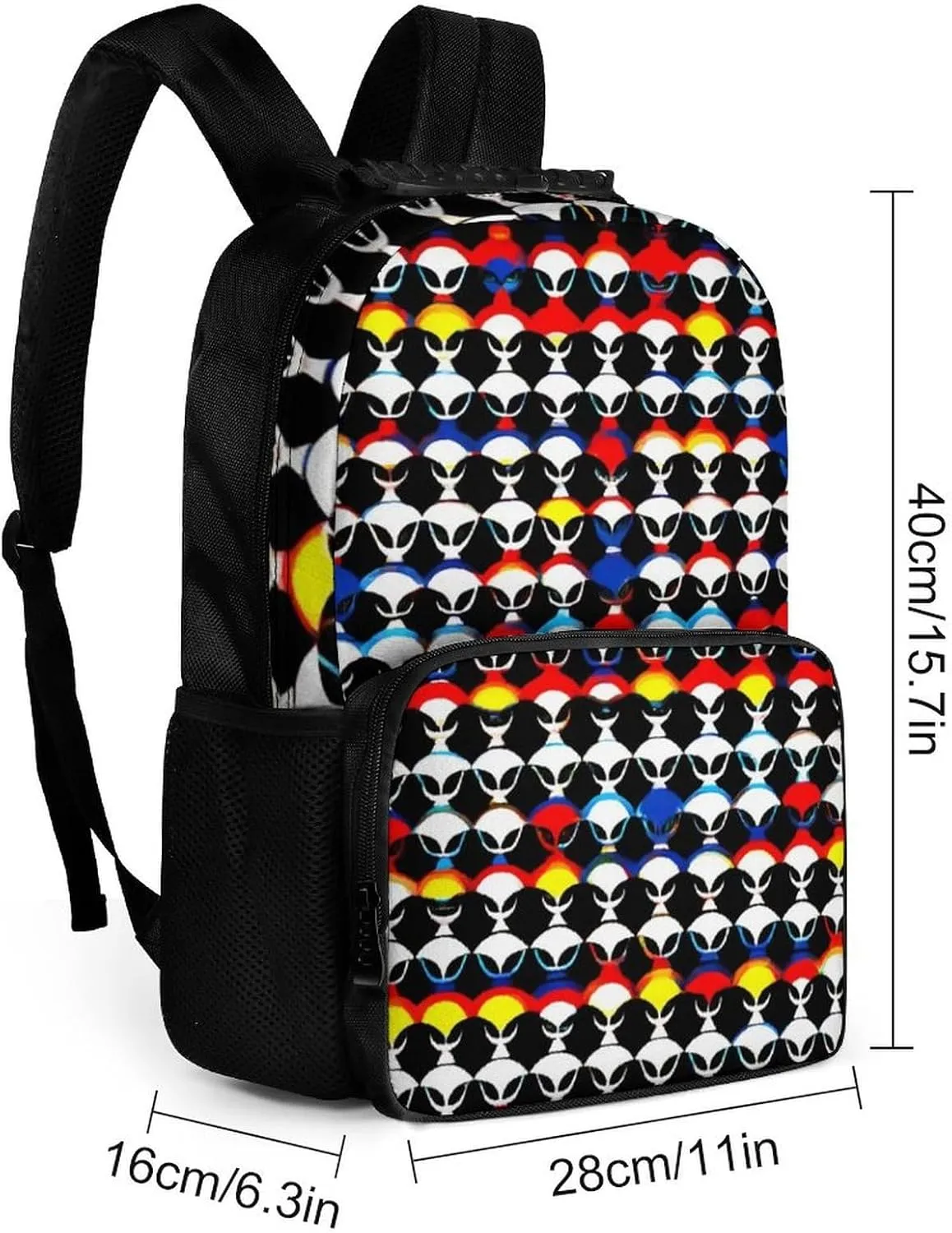 Supdreamc Polyester Daypack Backpack for Sports Travel Running - Big Capacity Anti-Theft Multipurpose Carry On Bag, Cool Trippy Aliens Pattern Laptop Book Bag Rucksack