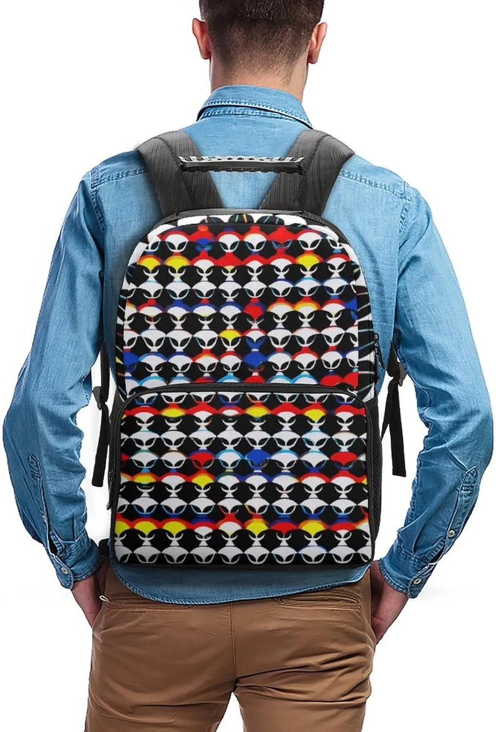 Supdreamc Polyester Daypack Backpack for Sports Travel Running - Big Capacity Anti-Theft Multipurpose Carry On Bag, Cool Trippy Aliens Pattern Laptop Book Bag Rucksack