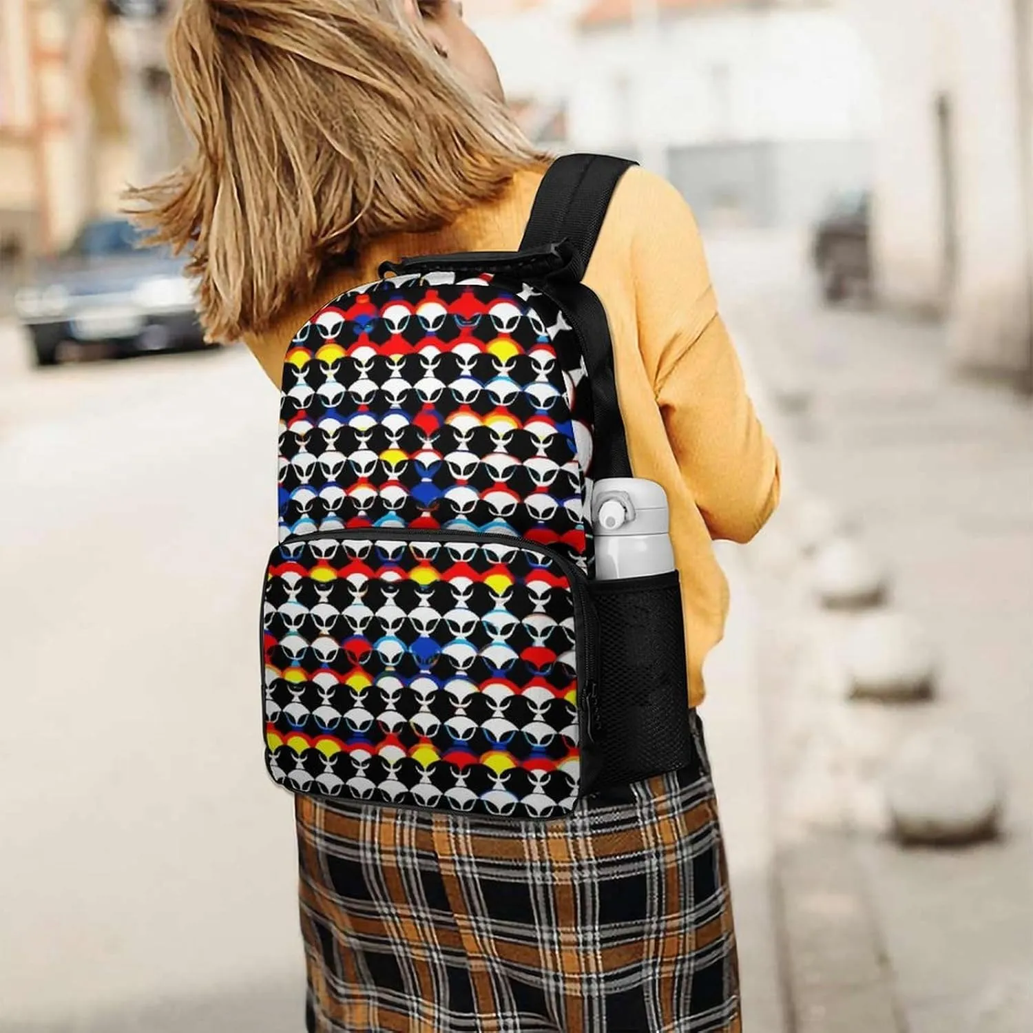 Supdreamc Polyester Daypack Backpack for Sports Travel Running - Big Capacity Anti-Theft Multipurpose Carry On Bag, Cool Trippy Aliens Pattern Laptop Book Bag Rucksack