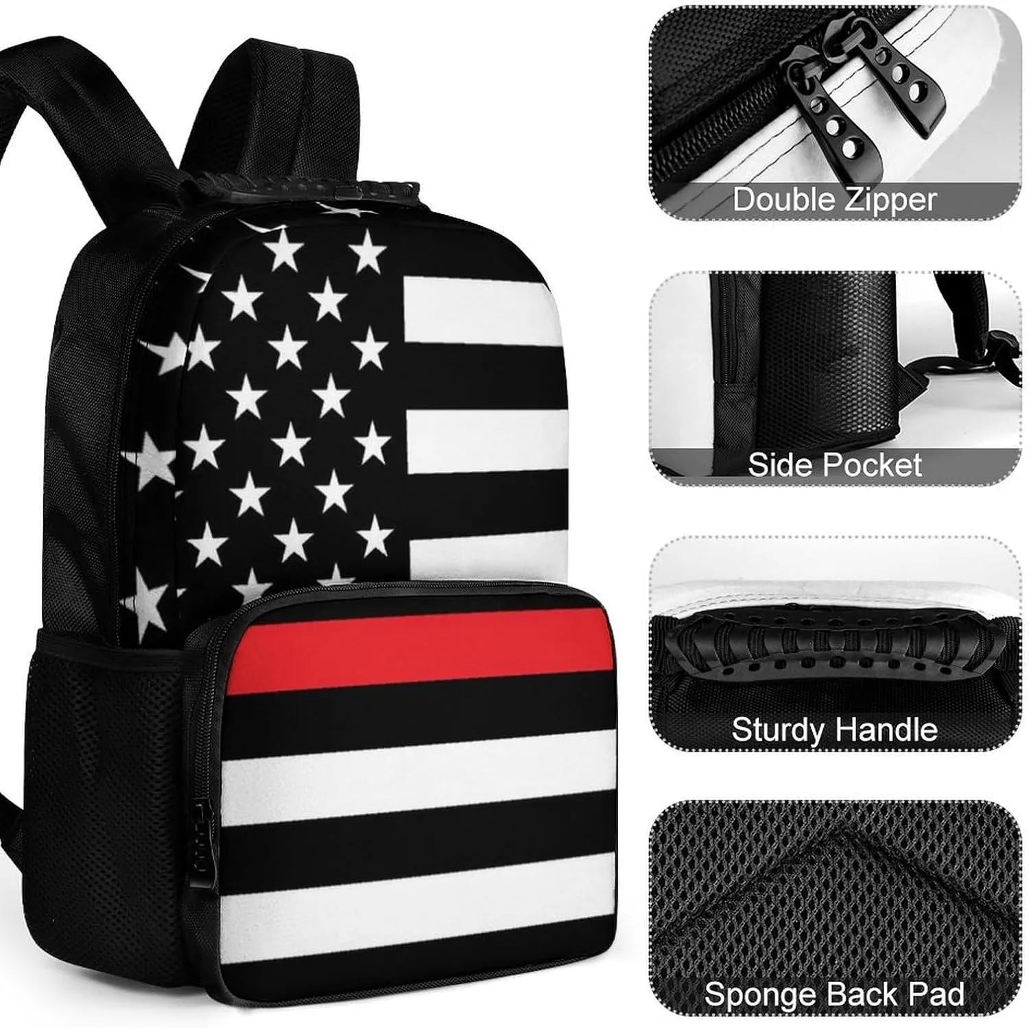 Supdreamc Polyester Daypack for Camping Travel Walking Cycling - Big Capacity Anti-Theft Multipurpose Bookbag, American Thin Red Line Flag Pattern Camping Outdoor Backpack
