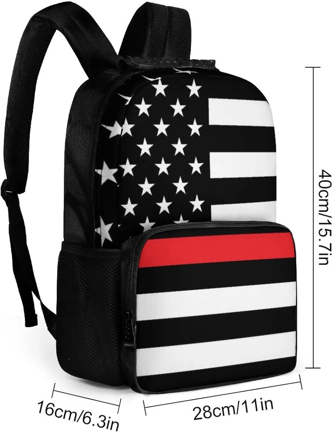 Supdreamc Polyester Daypack for Camping Travel Walking Cycling - Big Capacity Anti-Theft Multipurpose Bookbag, American Thin Red Line Flag Pattern Camping Outdoor Backpack