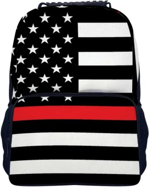 Supdreamc Polyester Daypack for Camping Travel Walking Cycling - Big Capacity Anti-Theft Multipurpose Bookbag, American Thin Red Line Flag Pattern Camping Outdoor Backpack