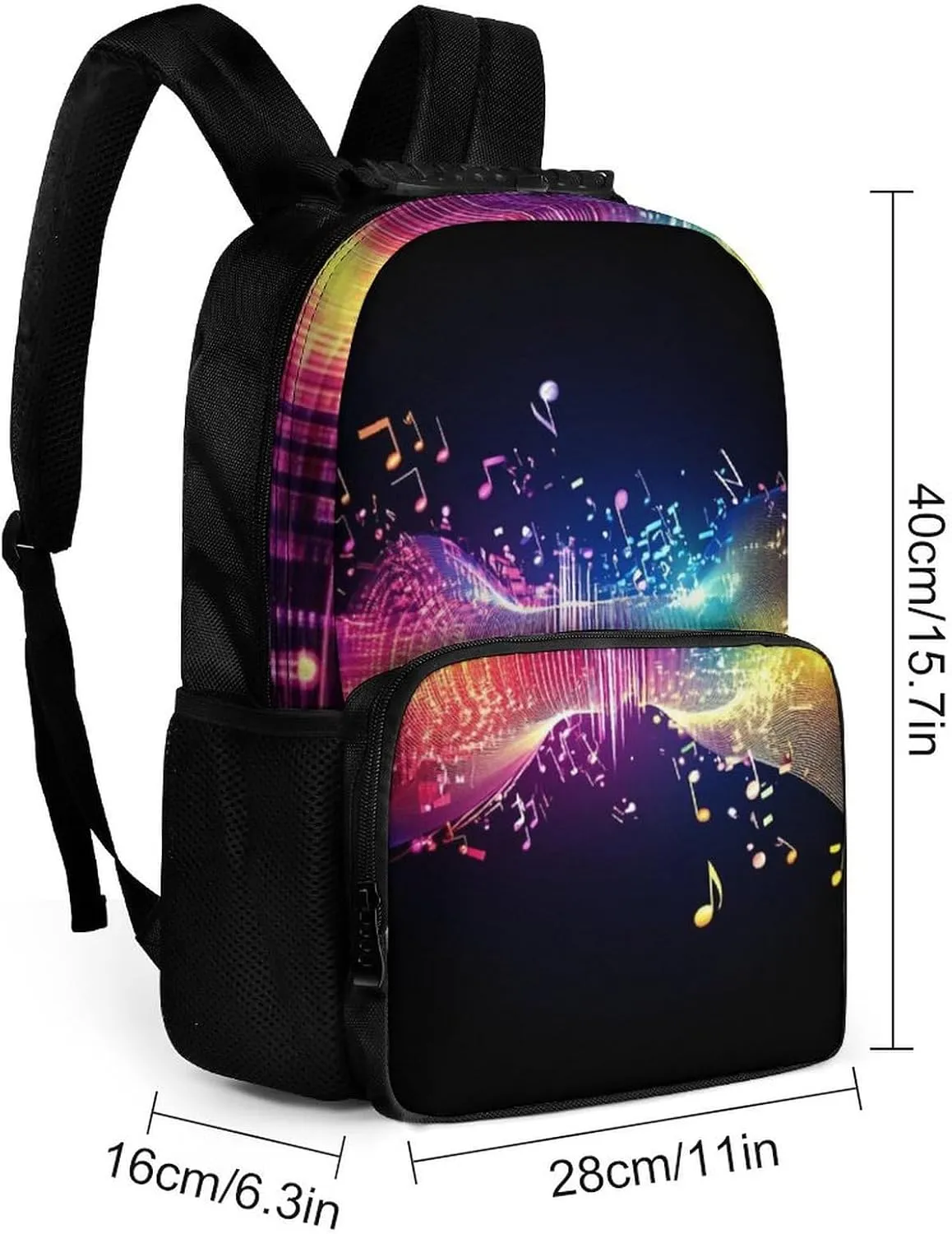 Supdreamc Polyester Daypack for Hiking Work Running - Big Capacity Anti-Theft Multipurpose Shoulder Bag, Colorful Neon Music Notes Travel and Sport Backpack Rucksack