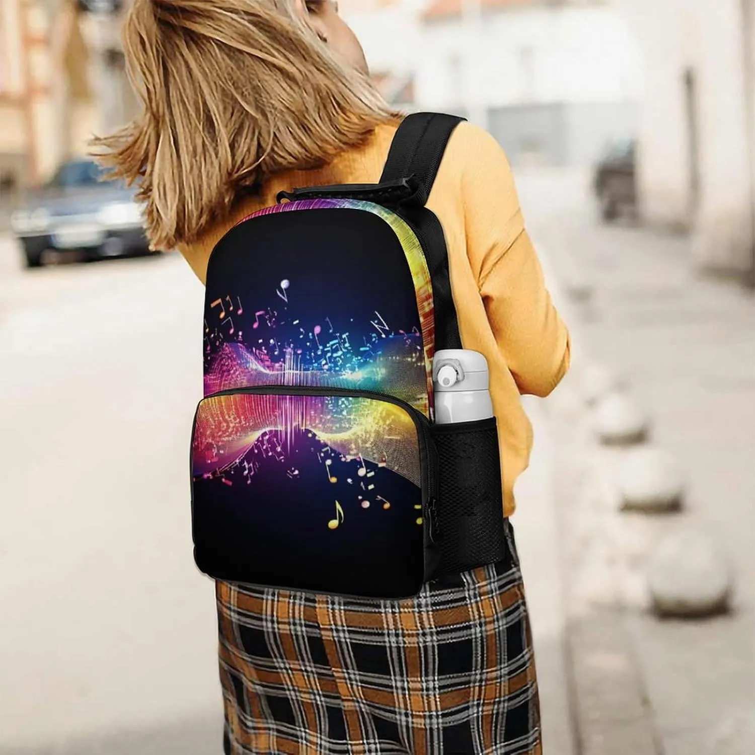 Supdreamc Polyester Daypack for Hiking Work Running - Big Capacity Anti-Theft Multipurpose Shoulder Bag, Colorful Neon Music Notes Travel and Sport Backpack Rucksack