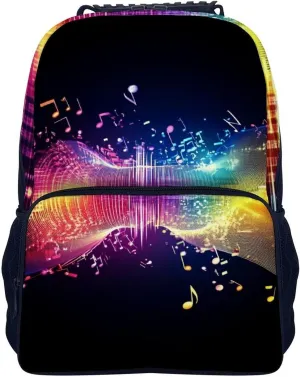 Supdreamc Polyester Daypack for Hiking Work Running - Big Capacity Anti-Theft Multipurpose Shoulder Bag, Colorful Neon Music Notes Travel and Sport Backpack Rucksack