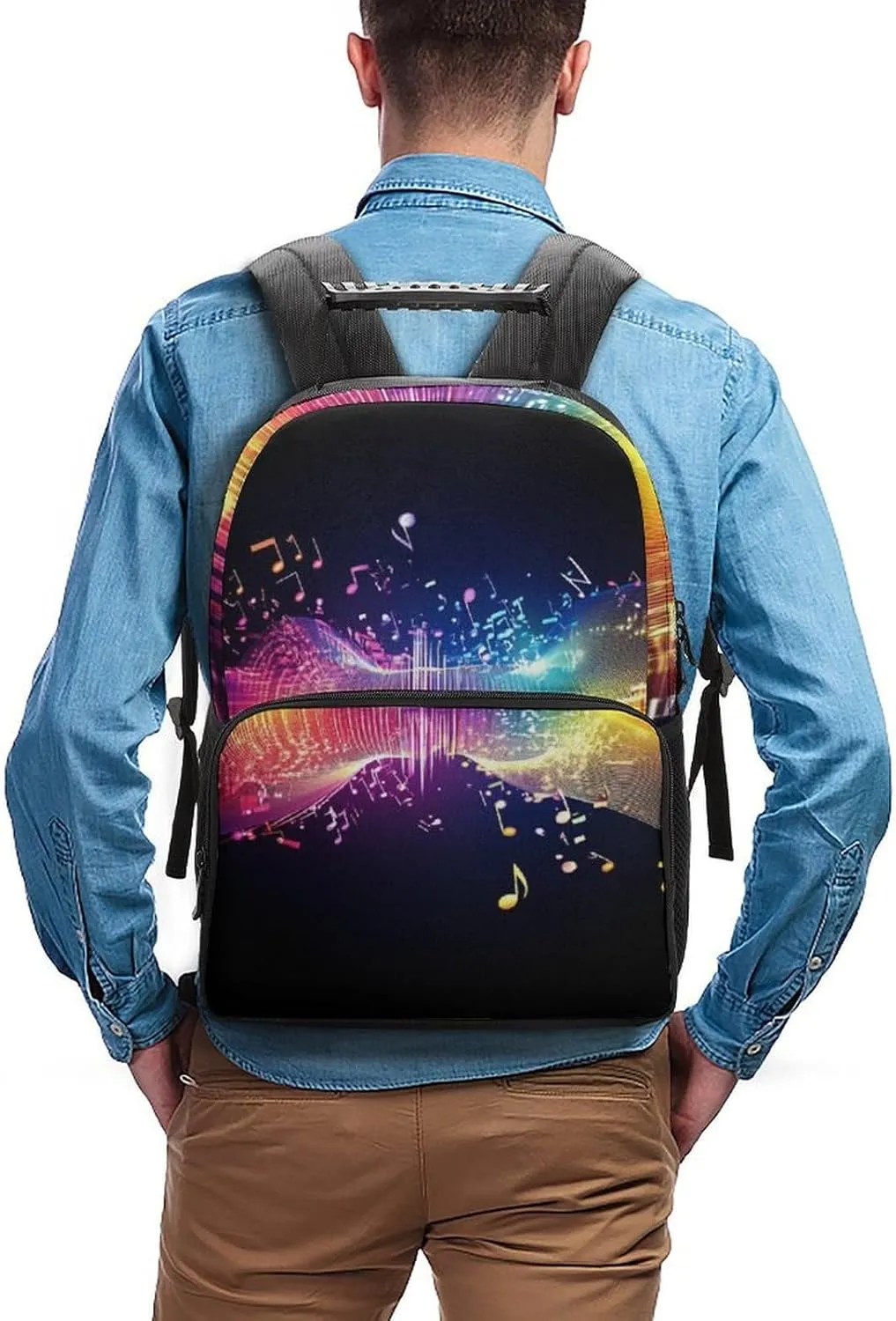 Supdreamc Polyester Daypack for Hiking Work Running - Big Capacity Anti-Theft Multipurpose Shoulder Bag, Colorful Neon Music Notes Travel and Sport Backpack Rucksack