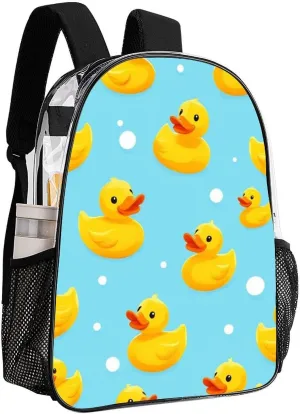 Supdreamc Transparent Daypack Backpack for Sports Travel Running - Big Capacity Anti-Theft Multipurpose Carry On Bag, Cute Funny Blue Bubbles Yellow Rubber Ducks Laptop Book Bag Rucksack
