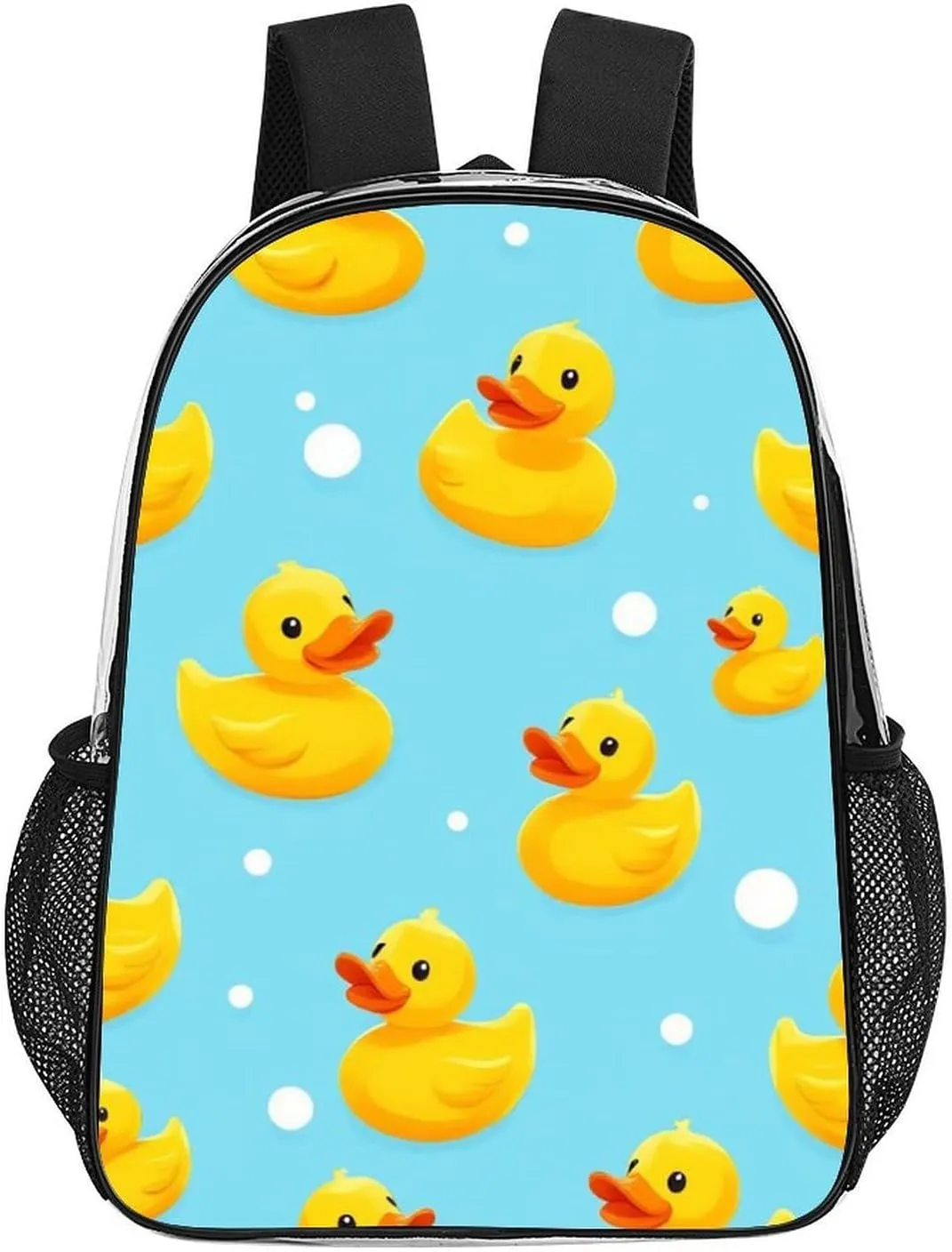 Supdreamc Transparent Daypack Backpack for Sports Travel Running - Big Capacity Anti-Theft Multipurpose Carry On Bag, Cute Funny Blue Bubbles Yellow Rubber Ducks Laptop Book Bag Rucksack