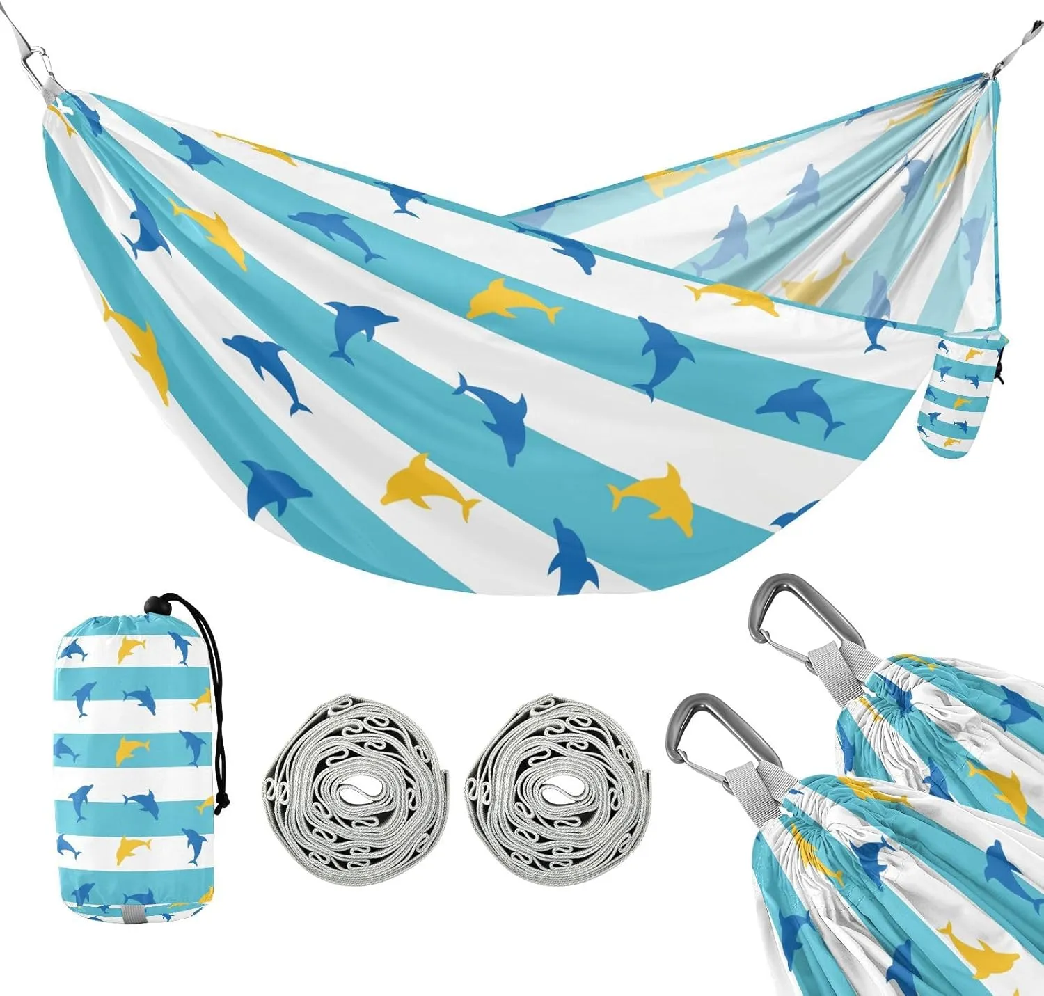 susiyo Portable Camping Hammock Cute Dolphins Printed Lightweight Hammock Comfortable Travel Swing with Tree Straps for Camping Hiking Backpacking Travel or Beach - Up to 330lbs