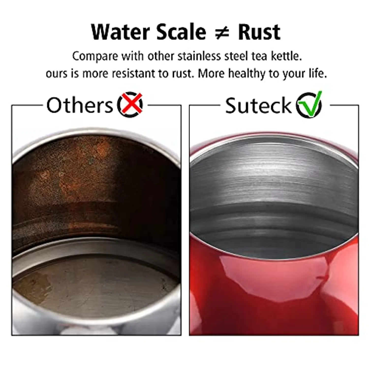 Suteck Whistling Tea Kettle 3.3 Qt Tea Pot Stainless Steel Hot Water Teapot for ALL Stovetops 2 FREE Infusers Included，Red