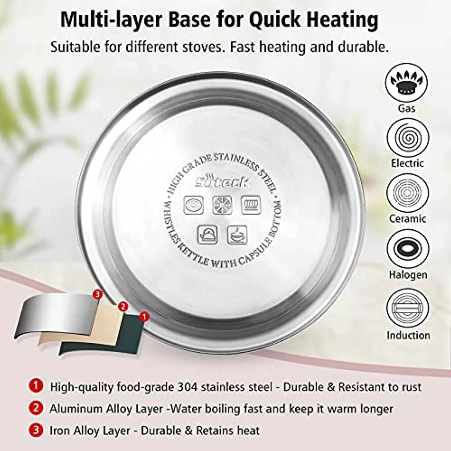 Suteck Whistling Tea Kettle 3.3 Qt Tea Pot Stainless Steel Hot Water Teapot for ALL Stovetops 2 FREE Infusers Included，Red