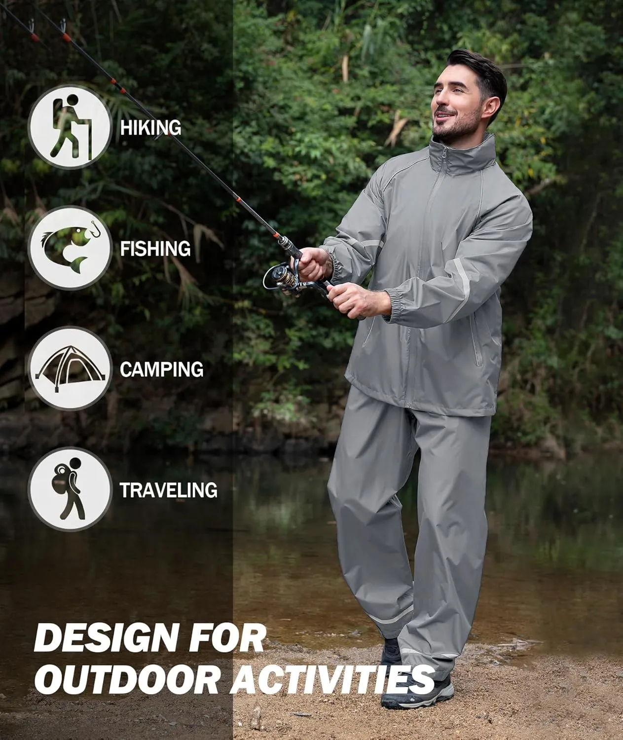 SWISSWELL Men's Rain Suit Waterproof Lightweight Hooded Reflective Rain Gear for Golf, Hiking, Travel, Running
