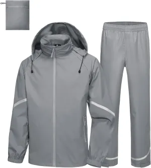 SWISSWELL Men's Rain Suit Waterproof Lightweight Hooded Reflective Rain Gear for Golf, Hiking, Travel, Running