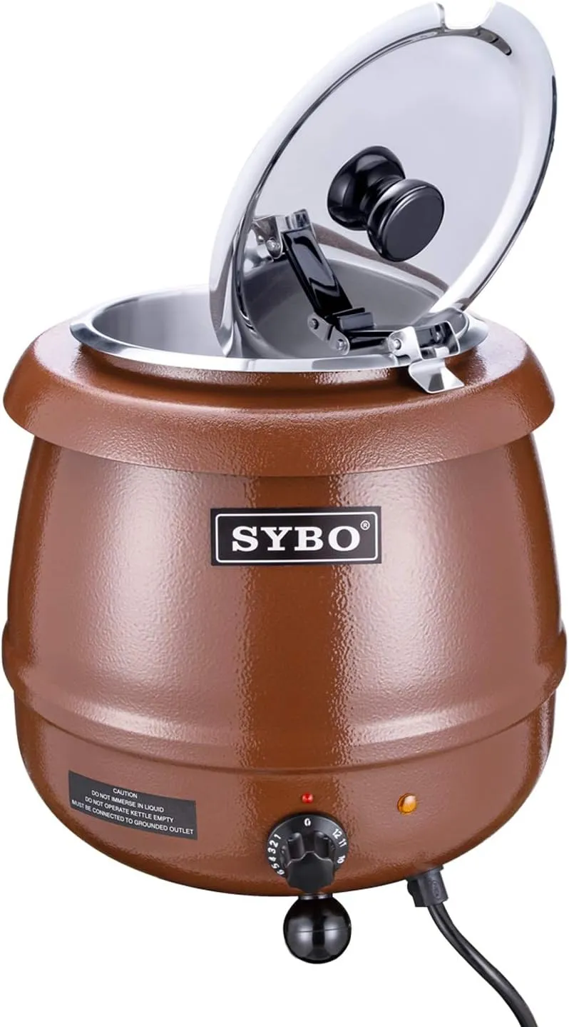 SYBO SB-6000-1G Commercial Grade Soup Warmer Kettle with Hinged Lid and Detachable Stainless Steel Insert Pot for Restaurant and Big Family, 10.5 Quarts, Brown