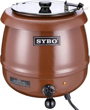 SYBO SB-6000-1G Commercial Grade Soup Warmer Kettle with Hinged Lid and Detachable Stainless Steel Insert Pot for Restaurant and Big Family, 10.5 Quarts, Brown