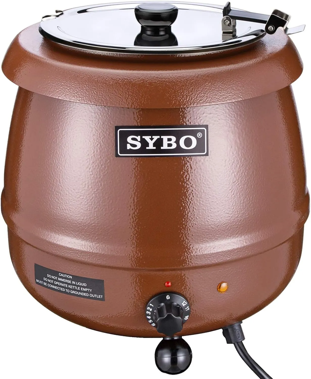 SYBO SB-6000-1G Commercial Grade Soup Warmer Kettle with Hinged Lid and Detachable Stainless Steel Insert Pot for Restaurant and Big Family, 10.5 Quarts, Brown