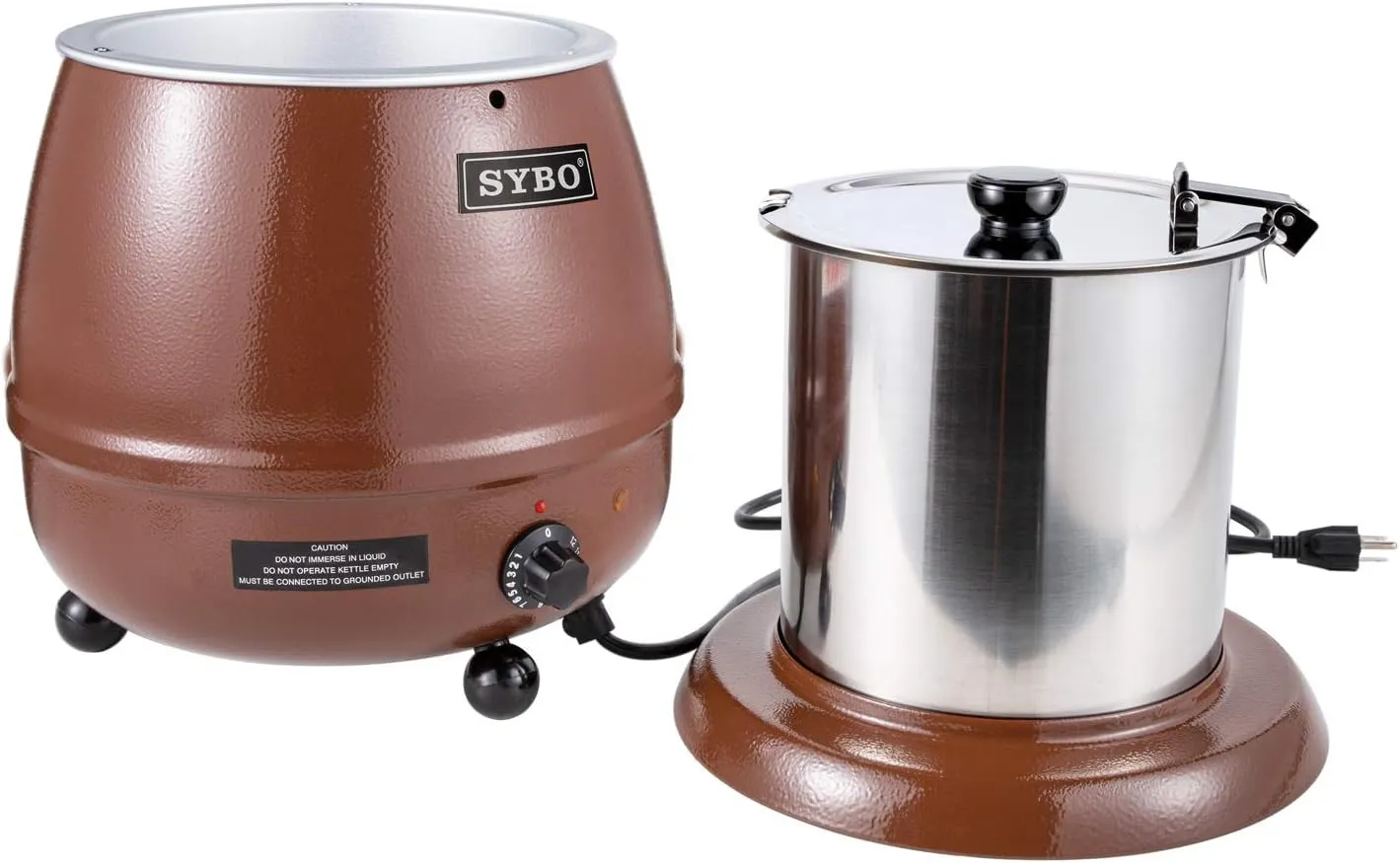 SYBO SB-6000-1G Commercial Grade Soup Warmer Kettle with Hinged Lid and Detachable Stainless Steel Insert Pot for Restaurant and Big Family, 10.5 Quarts, Brown