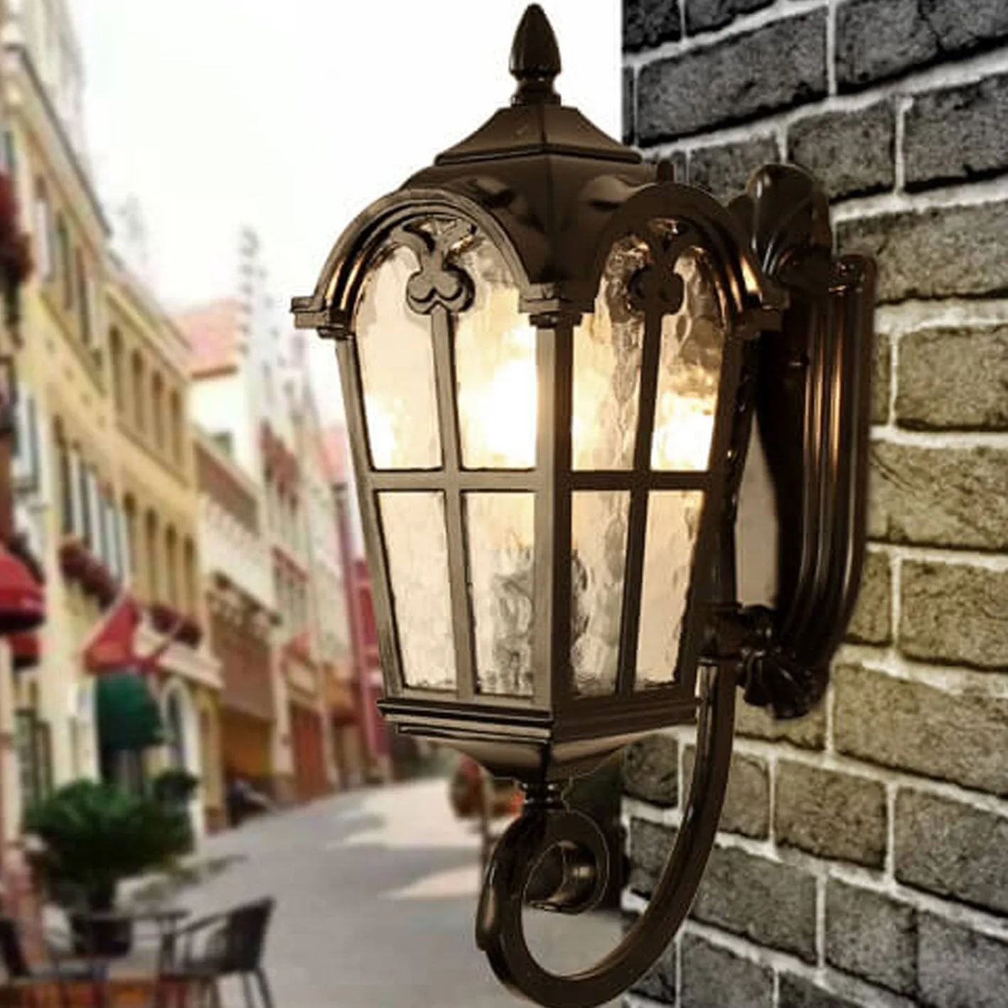 Taavita Retro Glass Aluminum Outdoor Lantern Waterproof 1-Light Wall Sconce
