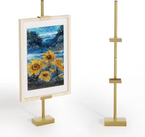 Tabletop Picture Frame Stand, Adjustable for Frames Up to 29" H, Frame Holder Stand Table Easels for Display, Metal Standing Easel Display Stand for Picture Frames, Artwork, Canvas (Gold)