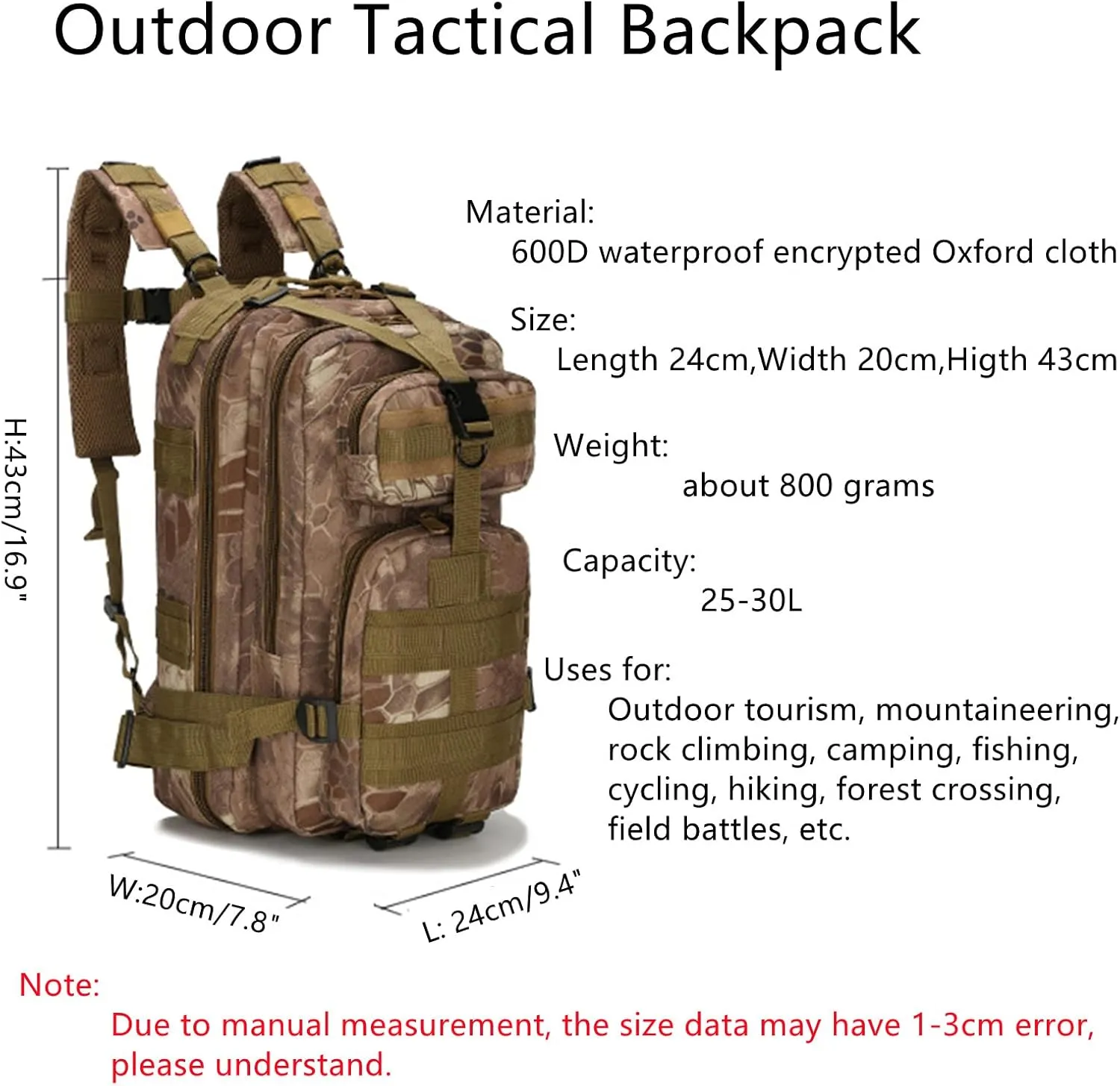 Tactical Backpack for Men, 30L Small Outdoor Army Backpacks Military Rucksack Molle Bag for Sports Camping Hiking Trekking Fishing Hunting