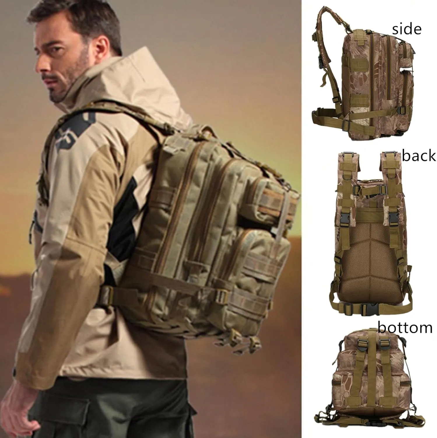 Tactical Backpack for Men, 30L Small Outdoor Army Backpacks Military Rucksack Molle Bag for Sports Camping Hiking Trekking Fishing Hunting
