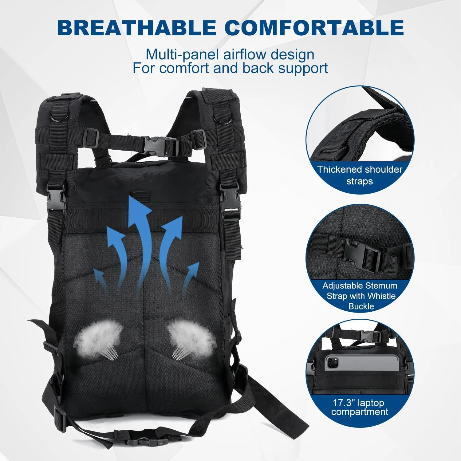 Tactical Backpack for Men 40L Military Molle Backpack Large 3 Day Assault Pack Rucking Backpack for for Hiking Camping Travel Fishing Outdoors (Black)