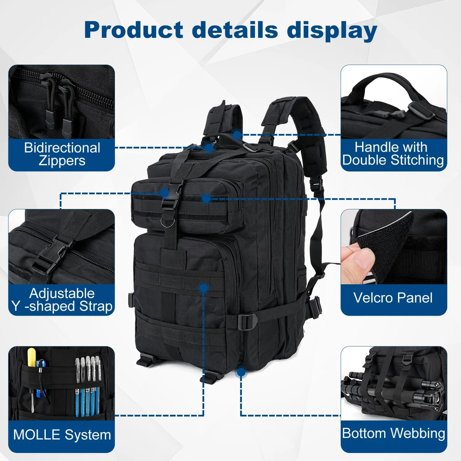 Tactical Backpack for Men 40L Military Molle Backpack Large 3 Day Assault Pack Rucking Backpack for for Hiking Camping Travel Fishing Outdoors (Black)