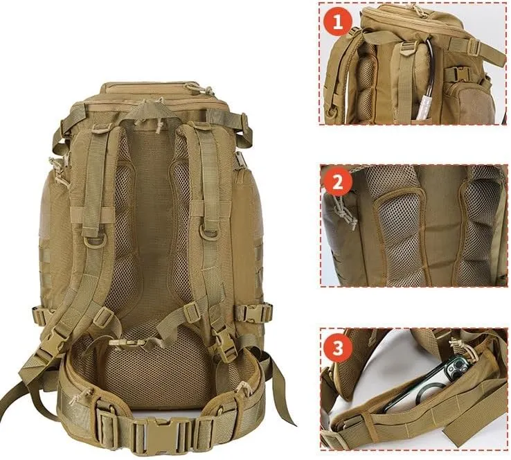 Tactical Backpack Military Molle Hiking 36-55L Outdoor Multifunctional Men's Mountaineering Khaki