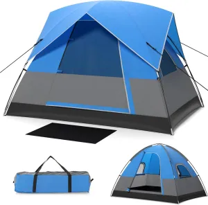 Tangkula 3 Person Camping Tent, Portable Backpacking Tent with Removable Rainfly, Floor Mat, 3 Mesh Walls & Zippered Doors, Carrying Bag, Family Dome Tent for Camping Hiking Traveling