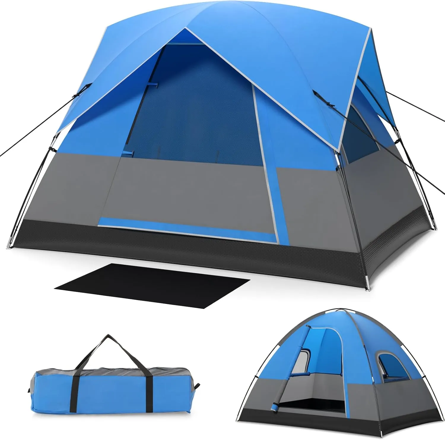 Tangkula 3 Person Camping Tent, Portable Backpacking Tent with Removable Rainfly, Floor Mat, 3 Mesh Walls & Zippered Doors, Carrying Bag, Family Dome Tent for Camping Hiking Traveling