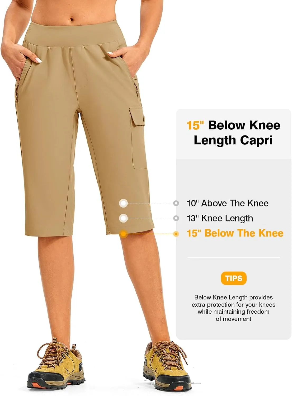 TBMPOY Womens 15" Long Hiking Shorts Below Knee Length Cargo Capri Bermuda Water Resistant Lightweight Stretch 3 Pockets