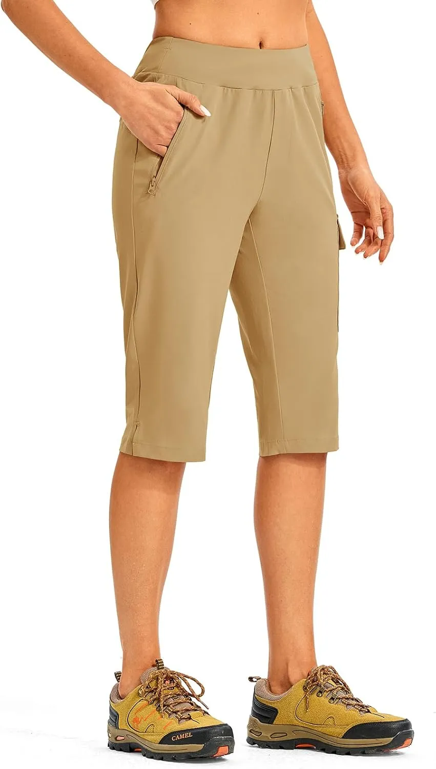 TBMPOY Womens 15" Long Hiking Shorts Below Knee Length Cargo Capri Bermuda Water Resistant Lightweight Stretch 3 Pockets