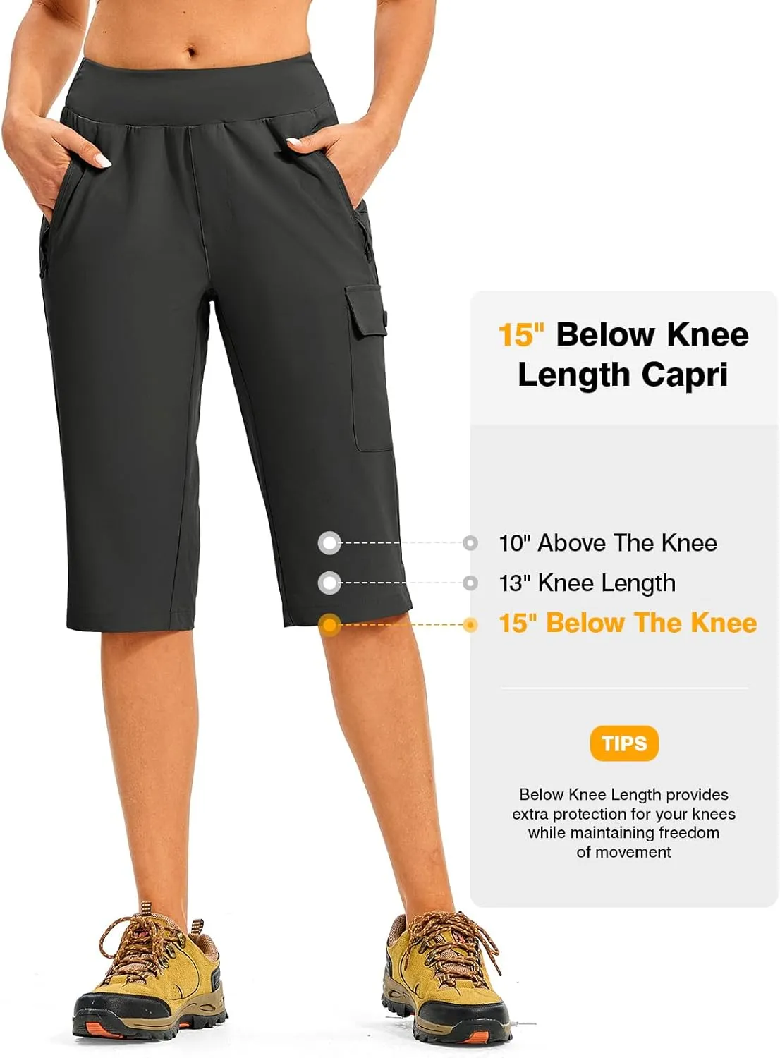 TBMPOY Womens 15" Long Hiking Shorts Below Knee Length Cargo Capri Bermuda Water Resistant Lightweight Stretch 3 Pockets