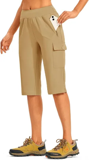 TBMPOY Womens 15" Long Hiking Shorts Below Knee Length Cargo Capri Bermuda Water Resistant Lightweight Stretch 3 Pockets