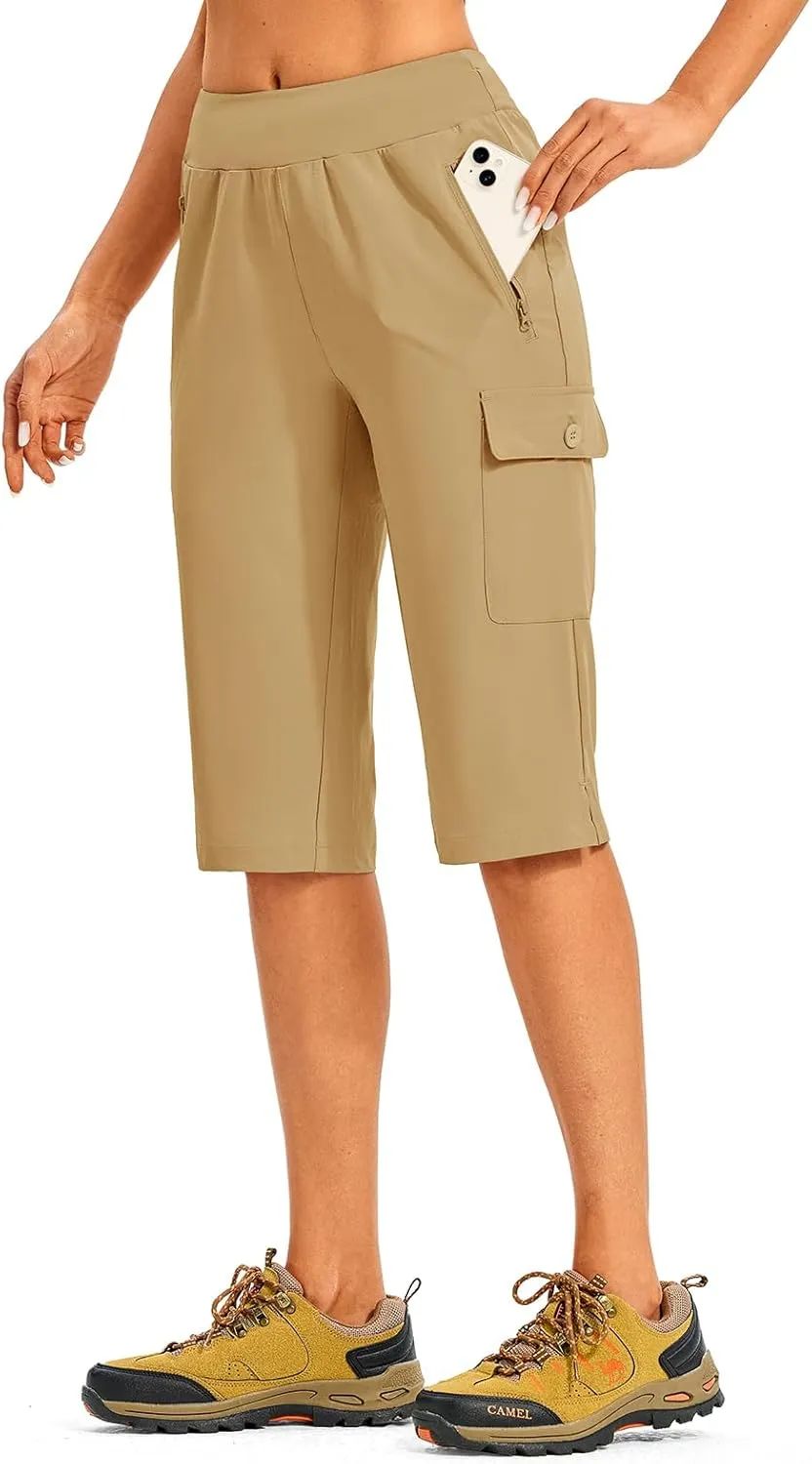 TBMPOY Womens 15" Long Hiking Shorts Below Knee Length Cargo Capri Bermuda Water Resistant Lightweight Stretch 3 Pockets