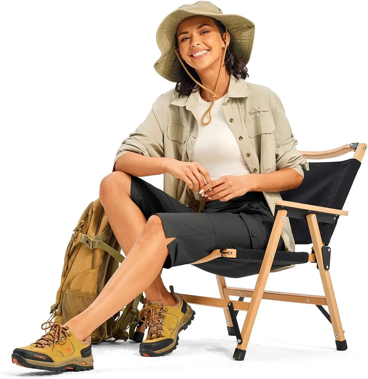 TBMPOY Womens 15" Long Hiking Shorts Below Knee Length Cargo Capri Bermuda Water Resistant Lightweight Stretch 3 Pockets