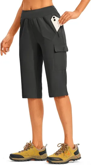 TBMPOY Womens 15" Long Hiking Shorts Below Knee Length Cargo Capri Bermuda Water Resistant Lightweight Stretch 3 Pockets