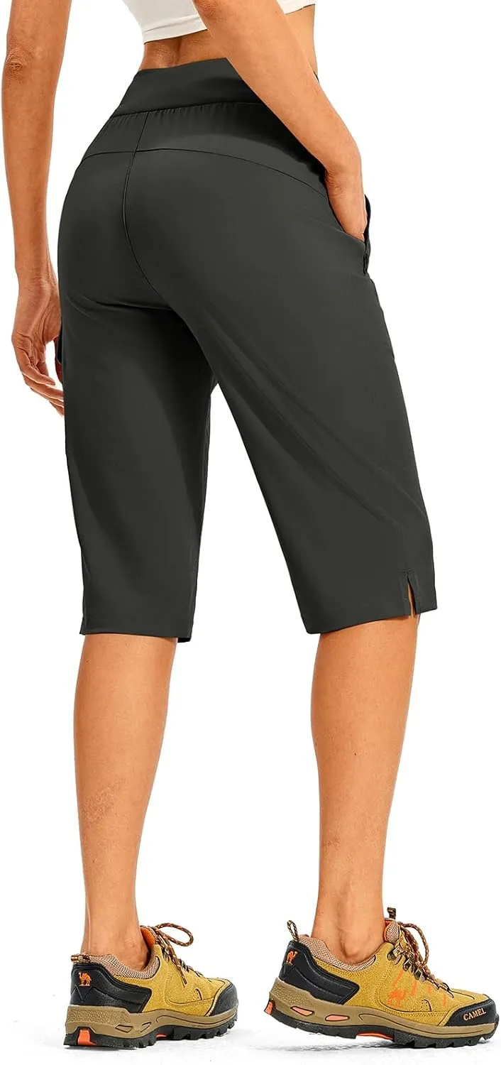 TBMPOY Womens 15" Long Hiking Shorts Below Knee Length Cargo Capri Bermuda Water Resistant Lightweight Stretch 3 Pockets