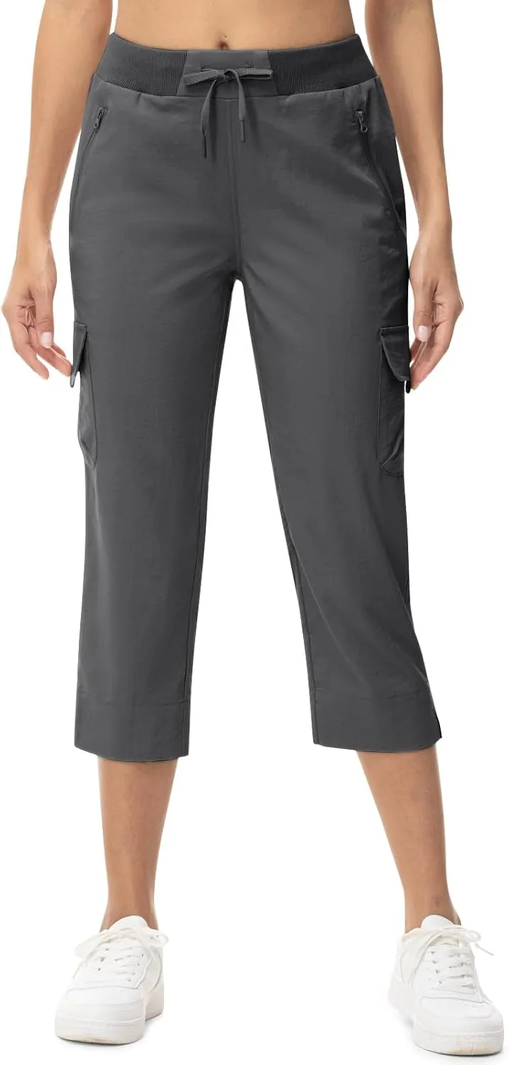 TBMPOY Women's Capri Pants Lightweight Quick Dry Hiking Cargo Pockets Casual Water Resistant Travel Cropped Cotton