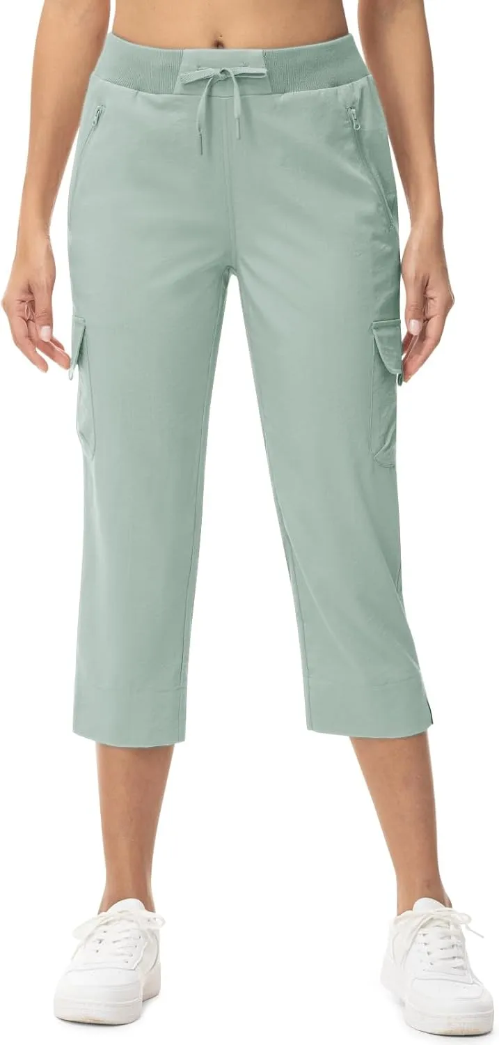 TBMPOY Women's Capri Pants Lightweight Quick Dry Hiking Cargo Pockets Casual Water Resistant Travel Cropped Cotton
