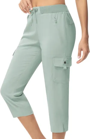 TBMPOY Women's Capri Pants Lightweight Quick Dry Hiking Cargo Pockets Casual Water Resistant Travel Cropped Cotton