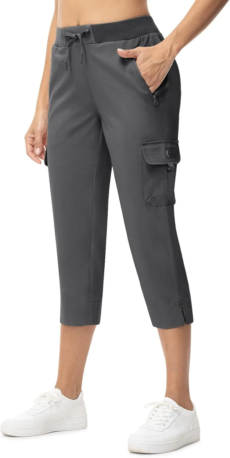 TBMPOY Women's Capri Pants Lightweight Quick Dry Hiking Cargo Pockets Casual Water Resistant Travel Cropped Cotton